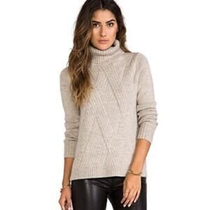 Vince Travelling Rib Turtleneck Sweater •XS• Alpaca/Merino Wool Knit Almondine